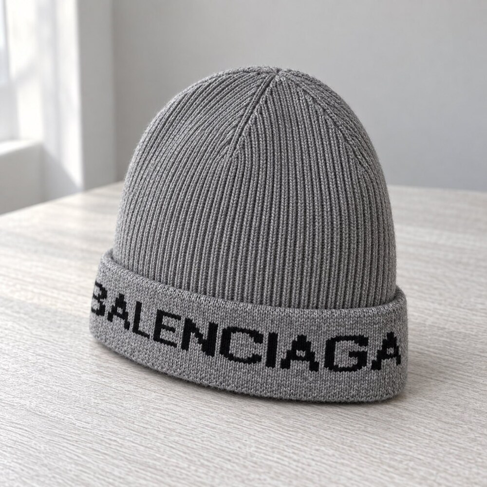 Balenciaga Grey Ribbed Knit Beanie - Picture 4 of 6